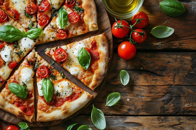 Assortimento di pizza italiana su superficie di legno rustico