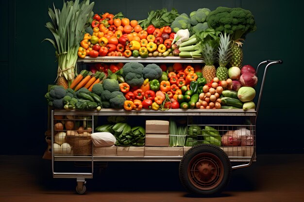 Assortimento di verdure fresche e colorate su un comodo carrello Una creazione di intelligenza artificiale generativa
