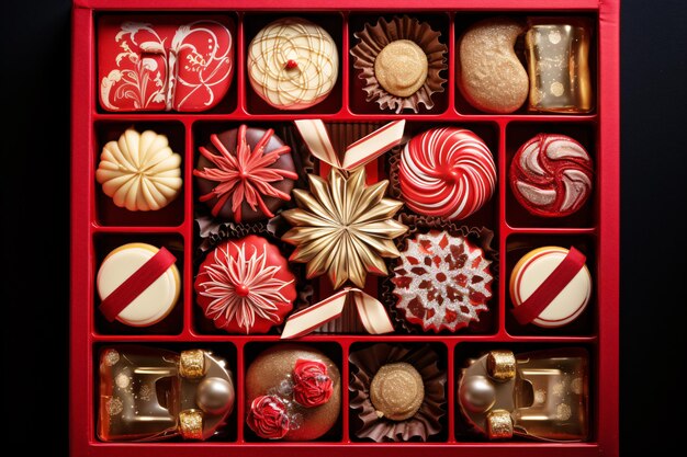 Assortimento festivo di biscotti natalizi e caramelle con decorazioni AI Generated Stock Image