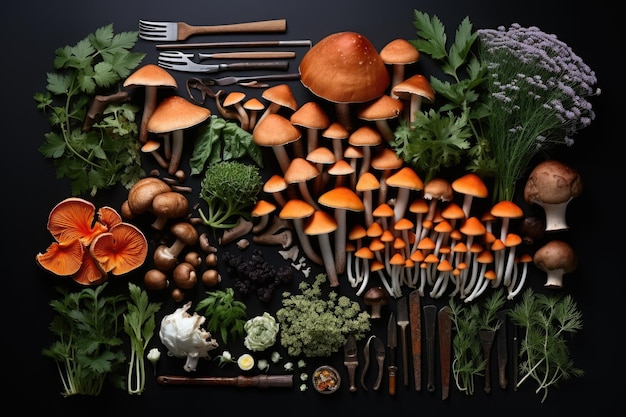 assortimento vari funghi sul tavolo della cucina pubblicità professionale fotografia di cibo