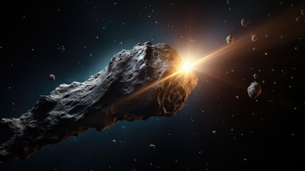 Asteroide in movimento nello spazio