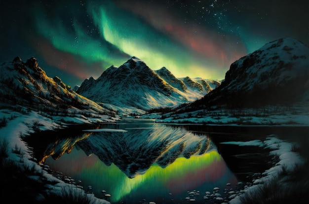 Astratto bellissimo cielo Aurora Borealis a nord dello sfondo della terra