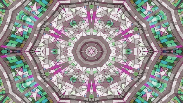 Astratto colorato concetto lucido e ipnotico modello simmetrico movimento caleidoscopio decorativo ornamentale cerchio geometrico e forme a stella