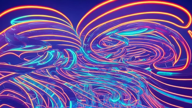Astratto futuristico incandescente linea di filo al neon complessa arte generativa di AI