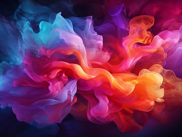 Astratto multicolore che si diffonde luminoso sfondo texture fumo fumo illuminato al neon