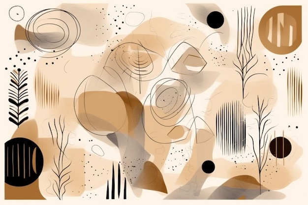 Astratto sfondo beige poster botanico foglia raccolta opere d'arte arte grafica alla moda AI generativa