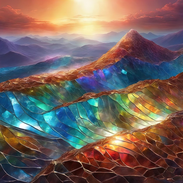 astratto sfondo colorato con spazio paesaggio astratto della montagna e del fiume 3 d illust