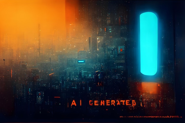 Astratto sfondo cyberpunk highttech tealorange con parole ai generato rete neurale prodotta