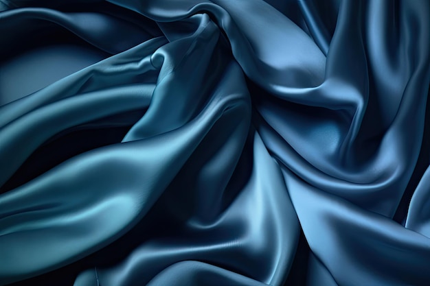 Astratto sfondo di seta liscia blu Pieghe morbide sulla superficie del tessuto IA generativa
