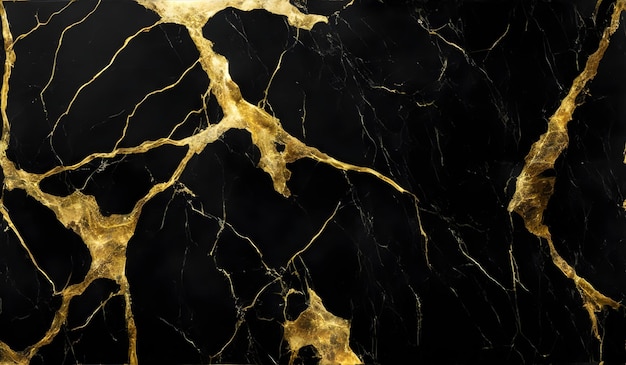 Astratto sfondo in marmo nero con venature dorate tecnica giapponese kintsugi AI generato