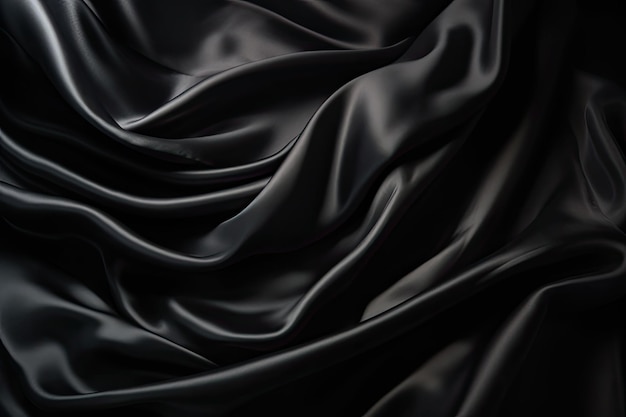 Astratto sfondo nero liscio Belle pieghe morbide sulla superficie del tessuto IA generativa