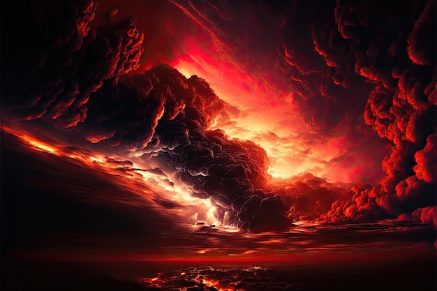 Astratto sfondo rosso scuro Drammatico cielo rosso Tramonto rosso con le nuvole