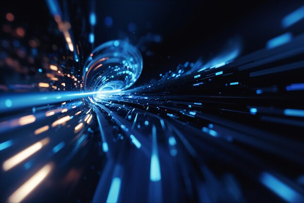 astratto tubo di luce blu velocità zoom su sfondo nero tecnologia