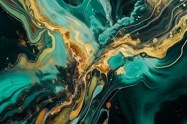 Astratto verde e oro liquido arte sfondo texture carta da parati generativa ai