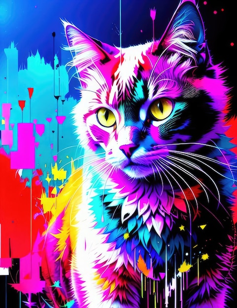 Astrazione di un gatto dipinto con vernice spray IA generativa