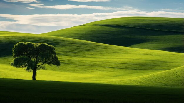 Astrazioni minimaliste contemplative che catturano momenti in un verde campo erboso