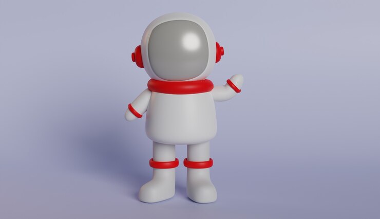 Photo astronaut 3d rendering in red and white clothes
