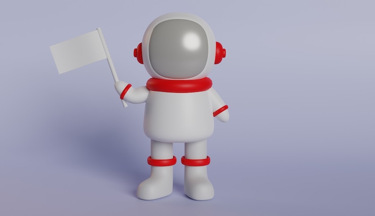 Photo astronaut 3d rendering in red and white clothes

