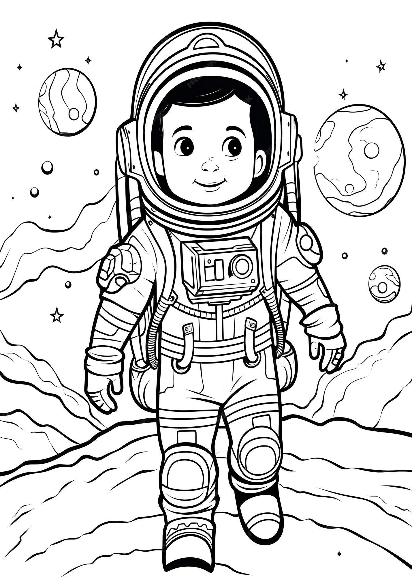 Astronaut coloring page for kids cute astronaut line art coloring page