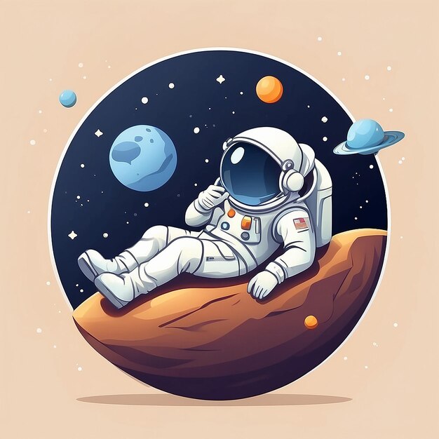 Astronauta carino che dorme sulla Luna Cartoon Vector Icon Illustrazione Persone Scienza Space Icon Concept Isolato Vector Premium