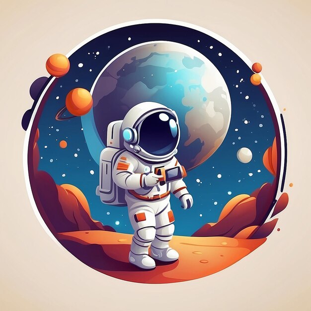 Astronauta carino che galleggia con il pianeta Cartoon Vector Icon Illustrazione Space Icon Concept Isolato Premium Vector