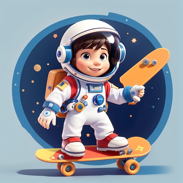 Astronauta carino che gioca a skateboard con l'icona vettoriale del cartone animato Star Illustration Science Sport Icon Concept Isolato Premium Vector