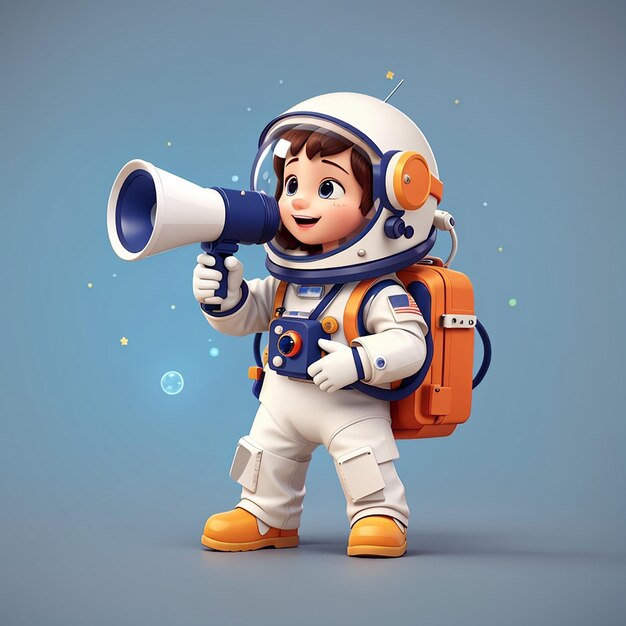 Astronauta carino che parla con megafono illustrazione di icona vettoriale di cartone animato