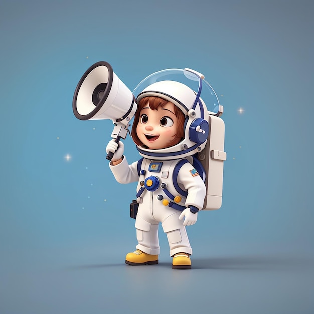 Astronauta carino che parla con megafono illustrazione di icona vettoriale di cartone animato