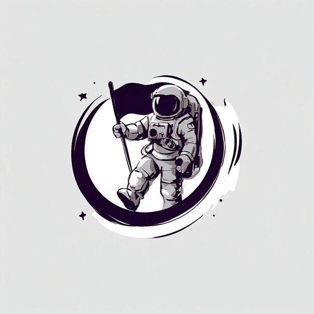 Astronauta carino che tiene la bandiera nel buco spaziale Cartoon Vector Icon Illustrazione Space Icon Concept Isolato Premium Vector