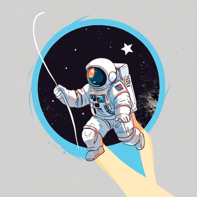 Astronauta carino che tiene la bandiera nel buco spaziale Cartoon Vector Icon Illustrazione Space Icon Concept Isolato Premium Vector