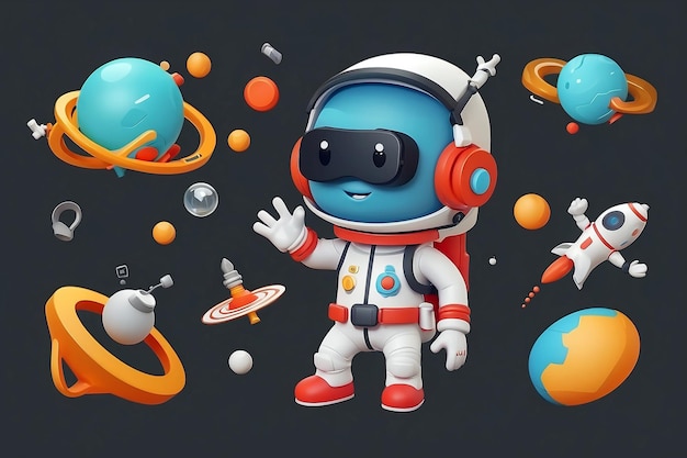 Astronauta carino in 3D che gioca a giochi di realtà virtuale