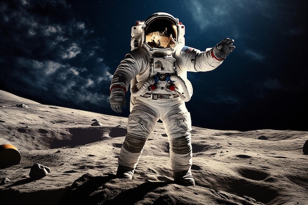 Astronauta che cammina sulla luna in bianco e nero