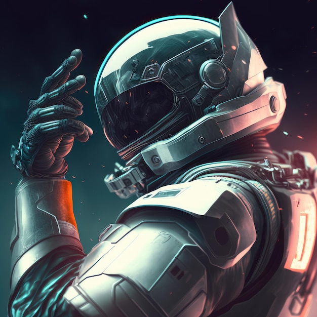 Astronauta che esplora un nuovo pianeta abbondante che mostra la vita futuristica