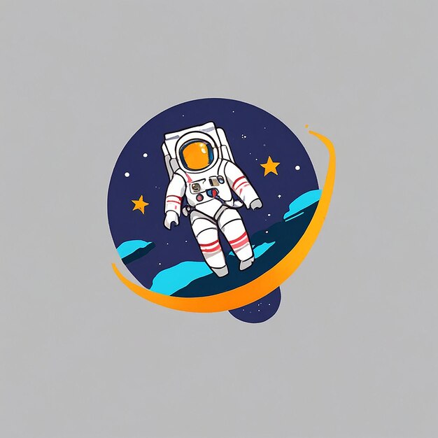 Astronauta che galleggia con la Luna Icona vettoriale Illustrazione Uomo spaziale Mascotte Personaggio dei cartoni animati Icona scientifica Concetto isolato