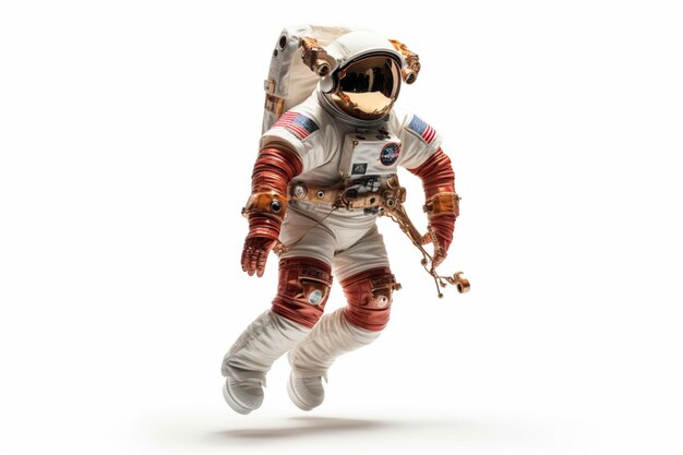 astronauta che galleggia isolato su sfondo bianco