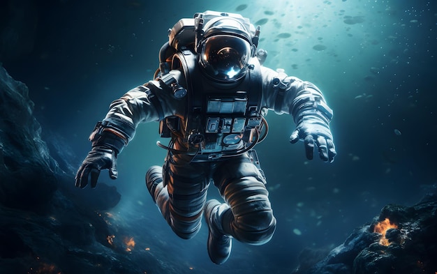Astronauta che galleggia sopra la luna illustrazione 3D