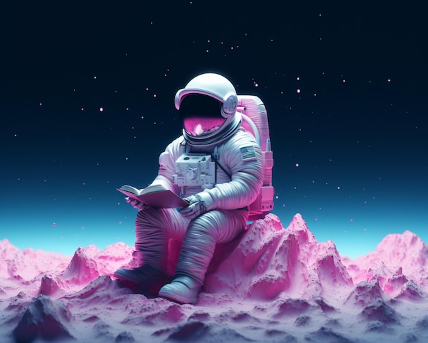 Astronauta che legge il libro sulla luna