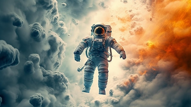 Astronauta che vola nello spazio cosmico galassia astratta pianeta fotografia foto arte generata dall'IA