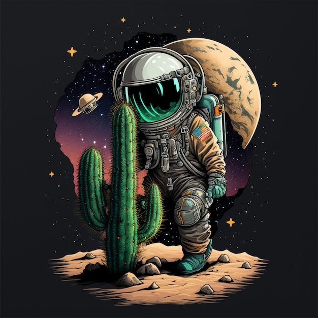 astronauta con cactus nello spazio