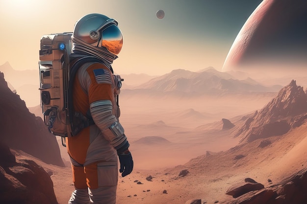 astronauta con Marte sullo sfondo del pianeta 3 rendering dastronauta con Marte sullo sfondo del pianeta 3