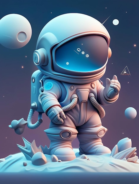 astronauta dei cartoni animati con un cellulare in mano