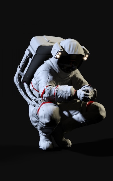 Astronauta di rendering 3D su sfondo nero