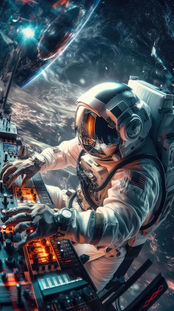 Astronauta DJ che fa musica