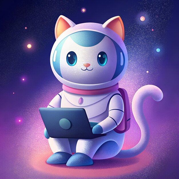 astronauta gatto con laptop