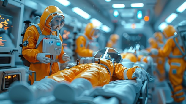 Astronauta in tuta arancione e casco protettivo in una nave spaziale astronaut39s