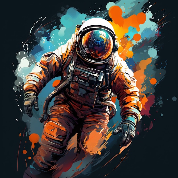 astronauta in tuta spaziale arancione e nera con macchie arancioni ai generati