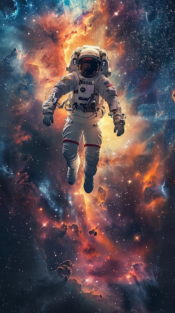 Astronauta in tuta spaziale che galleggia nella vastità dello spazio