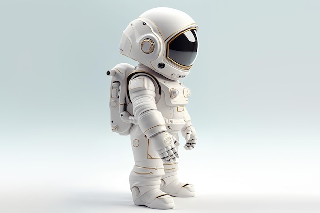 Astronauta in tuta spaziale e casco su sfondo chiaro Illustrazione fantascientifica in stile rendering 3D