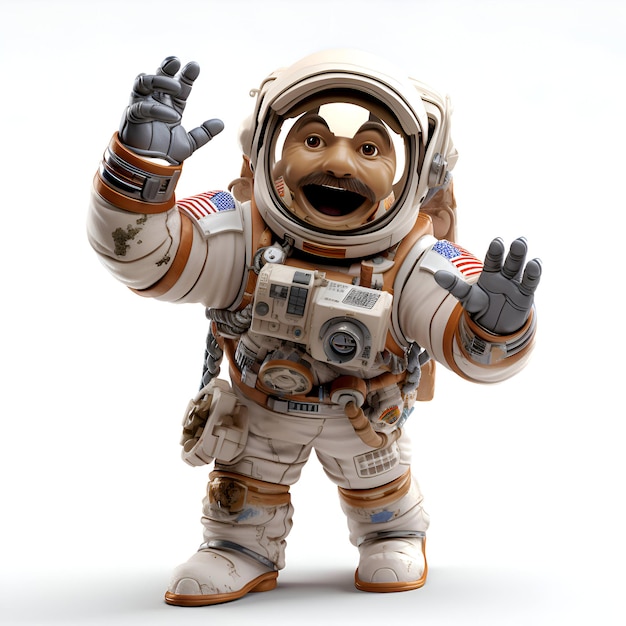 Astronauta isolato su sfondo bianco illustrazione 3D personaggio di cartone animato.