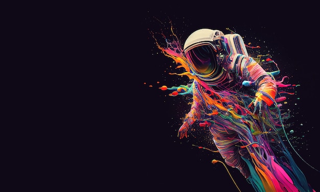 Astronauta la galassia linea pop art ritratto design colorato con sfondo scuro
